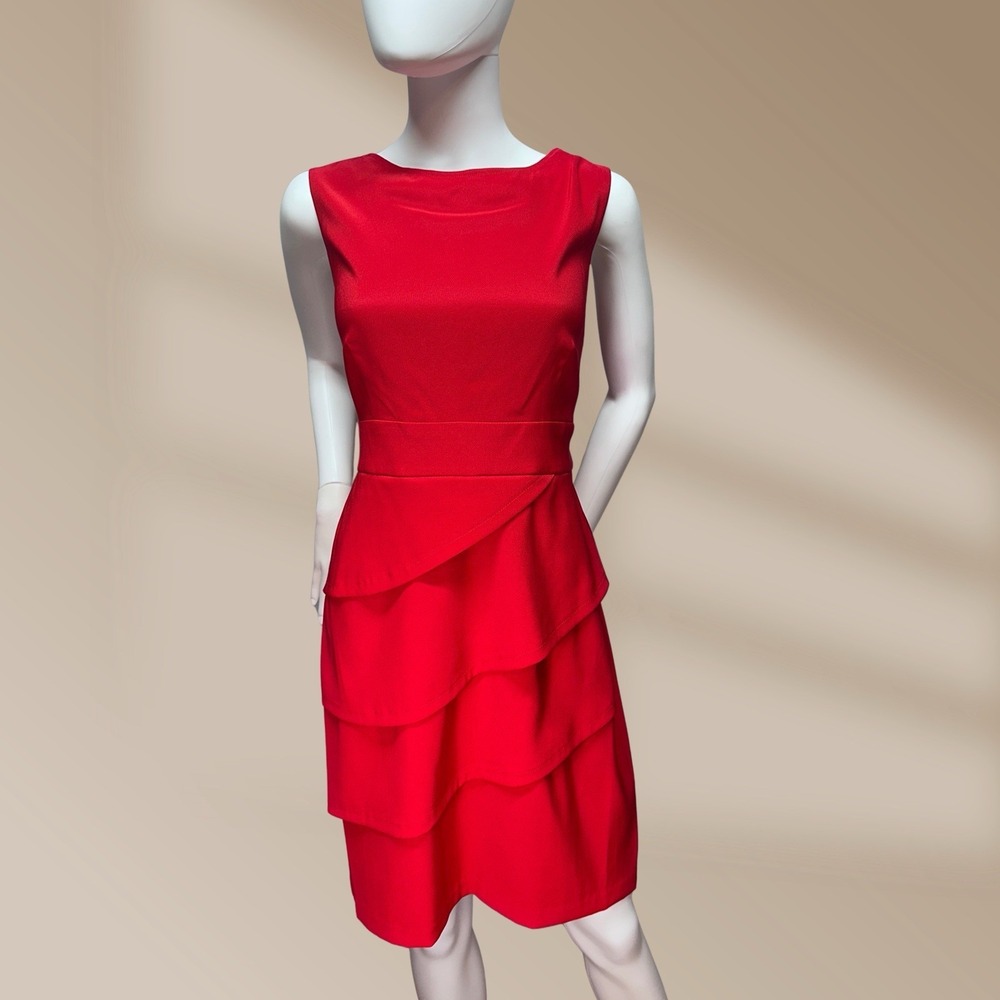 Connected Apparel Women's Red Knee Length Dress Size 12 Simple Elegance
